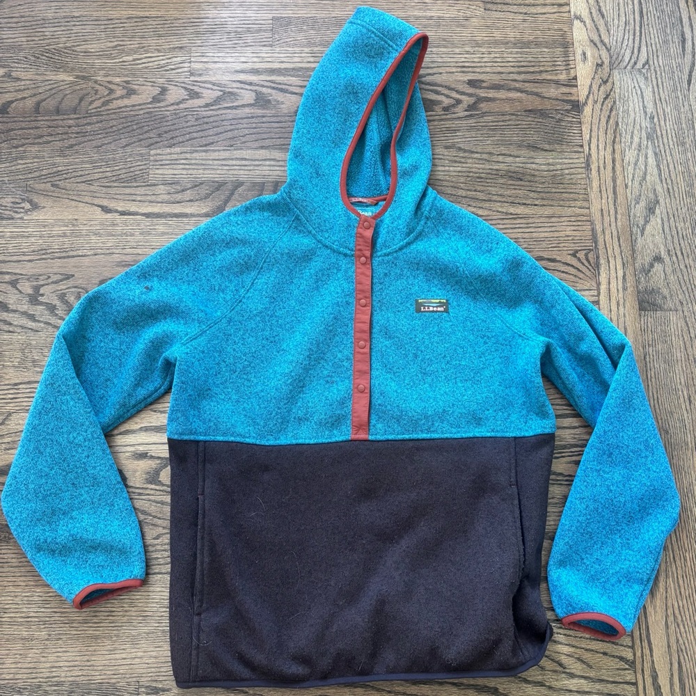 L.L. Bean Women’s Snap Hooded Pullover Fleece Hoodie - L